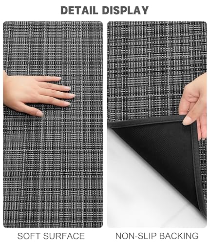 YIHOUSE Bathroom Rugs Sets 2 Pieces, Dark Grey Ultra Thin Bath Mats Fit Under Door, Absorbent Quickly Dry Rubber Backing Braided Bath Mat Set, Non Slip Washable Bath Rugs for Bathroom Floor, Grey - color: Grey Multi, size: 2pieces