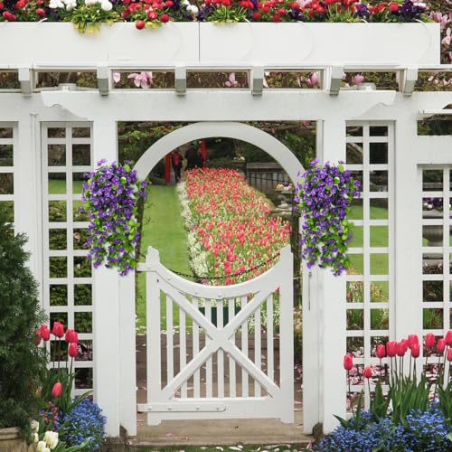 ZFProcess 2PCS Artificial Hanging Flowers, Fake Hanging Plants Violet Vines UV Resistant for Wall Home Room Garden Wedding Indoor Outdoor Spring Summer Decoration(Purple) - color: Purple