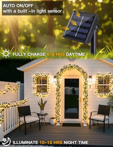 suddus Solar Ivy String Lights Outdoor Waterproof, 33Ft 100 LED Fake Vines with Lights, Artificial Greenery Leaf Fairy Light for Privacy Fence, Wall, Patio, Garden, Balcony Decor (Warm White) - color: Ivy, size: 33Ft*1pack