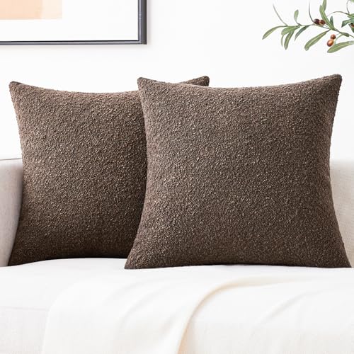 Mixhug Decorative Boucle Throw Pillow Covers, Chocolate Brown, 18 x 18 Inches, Pack of 2 - Textured Boho Pillow Covers for Couch and Bed - color: Chocolate, size: 18" x 18" (Pack of 2)