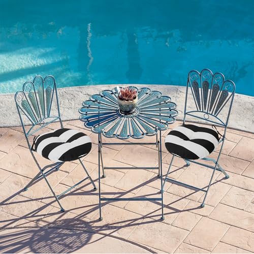 FUNHOME 15"x15"x4" Bistro Chair Cushion Set of 2, Water Repellent Round Outdoor Chair Cushions with Ties, Patio Tufted Chair Pads for Home Garden (Black White Stripe) - color: Black White Stripe