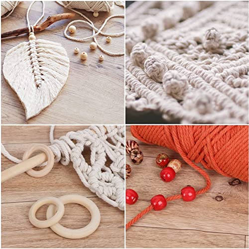 UHAPEER Macrame Kits for Adults Beginners, DIY Macrame Plant Hanger Kit and Macrame Supplies, with 3 mm Macrame Cord Cotton, Macrame Meads, Wooden Rings, Dream Catcher Rings, Craft Kits for Adults - color: Dark Green & Orange