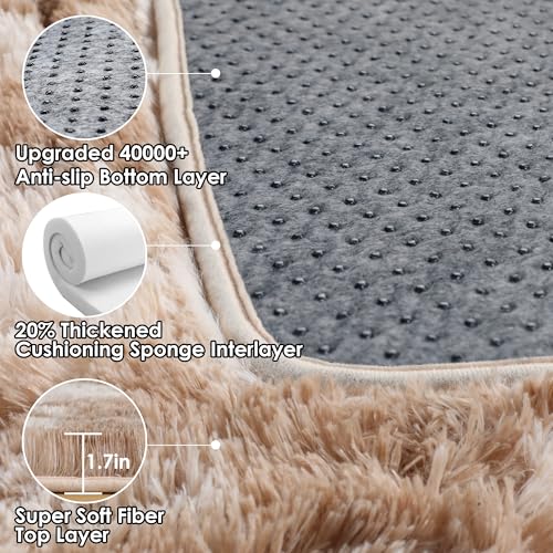 ONASAR Runner Rugs for Bedroom Living Room, Tie-Dyed Beige 2x6 Bedside Hallway Fluffy Area Rug, Ultra Soft Plush Furry Faux Fur Non Slip Floor Carpet for Nursery Kids Dorm Closet Home Decor - color: Tie-dyed Light Beige, size: 2' x 6' (Runner)
