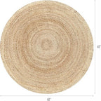 Jute Braided Area Rug, 4 feet Round Jute Braided Rug, Stain Resistan Natural Handmade Circle Boho Area Rug for Entryways, Living Room, Bedroom, Farmhouse Vintage Decor, Reversible Rug