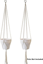2 Pack Macrame Plant Hanger 47 Inches,Indoor Plant Hanger with Tassel for Boho Home Decor, Hanging Plant Holder with 2 Hooks (Ivory)