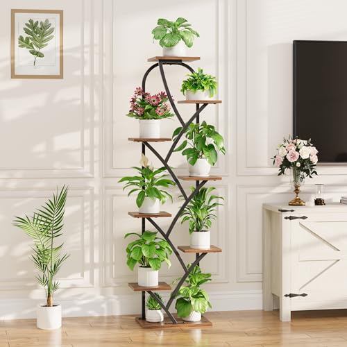 Indoor Plant Stand with Grow Lights, 8 Tiered, 59.5" Tall | Plant Shelf, Flower Holder, Heavy Duty Anti-rust Iron Pipes, Water-resistant & Anti-corrosive Wood, Auto Timer