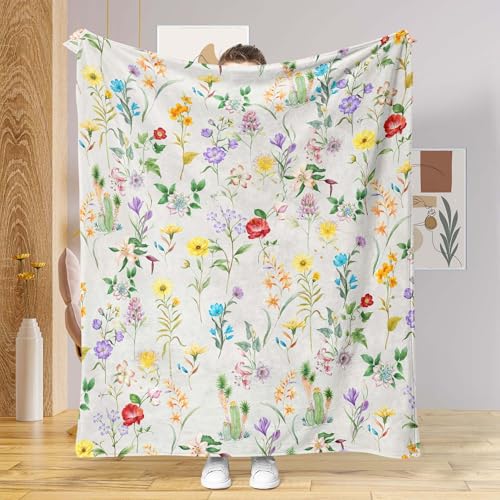 Aipon Floral Throw Blanket for Women, 50 x 60 Inch Purple Small Flower Botanical Patterned Throw Blanket Gifts for Women, Cozy Soft Plush Fuzzy Throw Blankets for Couch Bed - color: White Flowers, size: 50.00'' × 60.00''