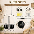 Fumete 2 Set Black Hanging Planters with Chains Metal Plant Hanger Wall Mounted Iron Flower Pot Holder for Indoor Outdoor Plants, Planting Ivy and Fern for Window Porch Balcony and Home Decor