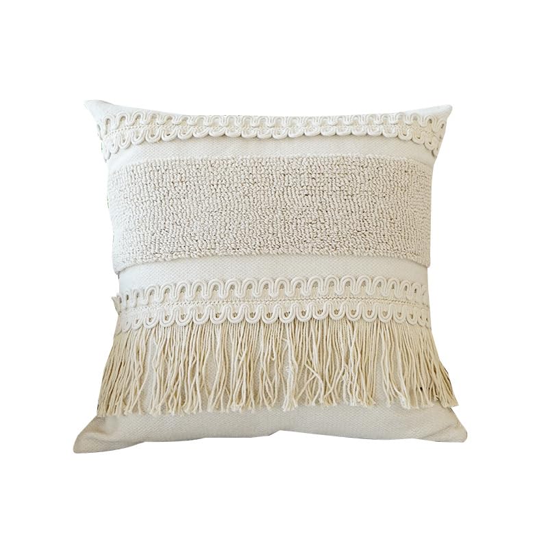 Handwoven Tufted Throw Pillow Cover with Tassels Boho Decorative Cushion Case for Couch Sofa Living Room Bedroom Home Decor - color: 1-003 Hand Woven Tufted Pillowcase