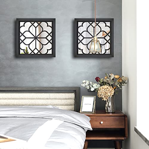 Wocred 2 PCS Square Wall Mirror,Gorgeous Rustic Farmhouse Accent Mirror,Black Entry Mirror for Bathroom Renovation,Bedrooms,Living Rooms and More(12”x12”) - color: Black, size: 12x12 inch - 2 PCS