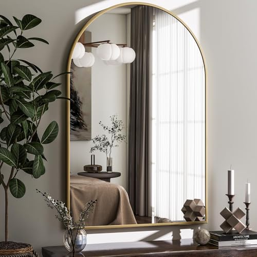 HARRITPURE Arched Wall Mirror – 26"x38" Arch Bathroom Mirror Metal Frame Vanity Mirror for Bedroom, Entryway Dresser Decor, Gold - color: Gold-1pcs, size: 38"L x 26"W