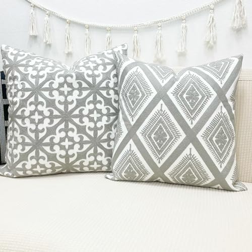 Slow Cow Embroidery Throw Pillow Cover Decorative Cushion Cover 18x18 Inch Gray - color: Grey Eyes, size: 18" x 18" (Pack of 1)