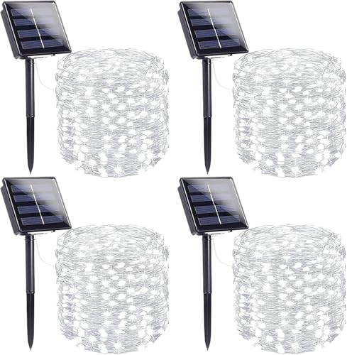 Extra-Long Solar String Lights for Outside, 4 Pack 400LED Solar Fairy Lights Outdoor Waterproof, Copper Wire with 8 Modes Solar Twinkle Lights for Tree Garden Party Patio Xmas Decor (Cool White) - color: Cool White, size: 4 Pack-400LED