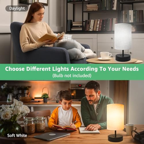 DEGNJU Small Table Lamp, Minimalist with Flaxen Shade, 9 Inch Design for Bedroom & Dorm Room, 2 Pack - color: Round-Flaxen-9 Inch, size: 2 Pack