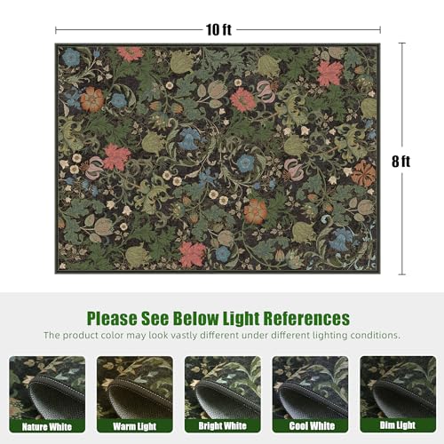 Floral Area Rugs 8x10 for Living Room, Washable Vintage Farmhouse Botanical Rug, Non Slip Low Pile Thin Floor Decor Large Carpet, Soft Decorative Rug for Bedroom Dining Room Home Office Black Green - color: Black, size: 8'x10'
