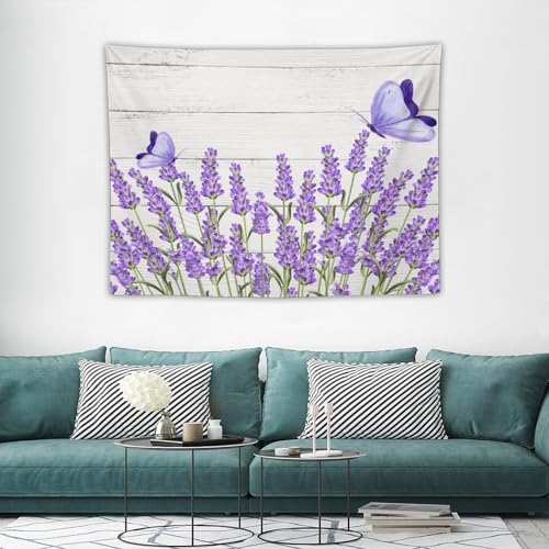 Purple Lavender Floral Tapestry,Rustic Spring Flower and Butterfly Wall Hanging for Bedroom Living Room Dorm Decor, 40"x30" - color: Lavender Floral-3, size: W40xL30in