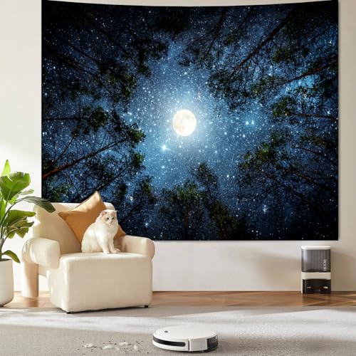 Extra Large Galaxy Forest Tapestry for Bedroom Ceiling 118" X 98", Big Space Night Starry Sky Blue Tapestry Aesthetic, Oversized Milky Way Moon Stars Backdrop Wall Hanging for Dorm Living Room Decor - color: Galaxy Forest Tapestry, size: 118"L x 98"W