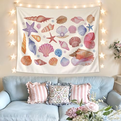 Lacama Preppy Coastal Beach Tapestry, Cute Beach Tapestry Decorative for Teen Girls Room Bedroom College Dorm Apartment, College Dorm Decor, 50x60 Inches - color: pink conch