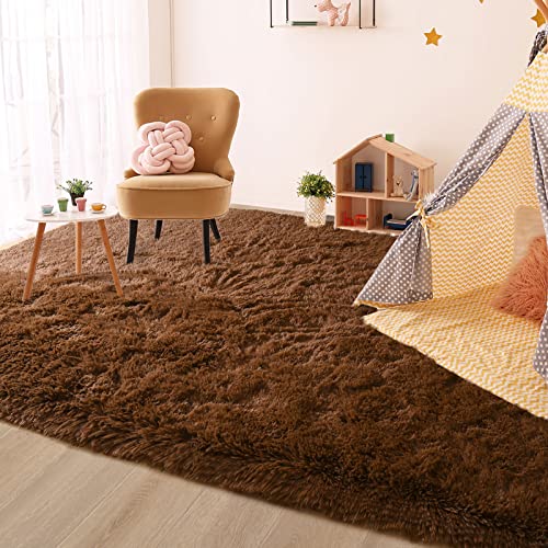 Kelarea Area Rug for Living Room, 6x9 Non-Slip Brown Rug Fluffy Soft Shag Rugs, Fuzzy Shaggy Plush Carpet for Bedroom, Nursery Rooms, Home Dorm - color: Brown, size: 6' x 9' (Rectangular)
