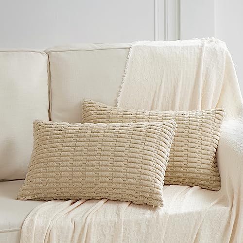 Fancy Homi Decorative Throw Pillow Covers for Bed Couch Bedroom Bench, Soft Corduroy Solid Pillow Case, Rustic Farmhouse Boho Room Decor,20" x 12" (Pack of 1),Tan - color: Tan, size: 20" x 12" (Pack of 1)