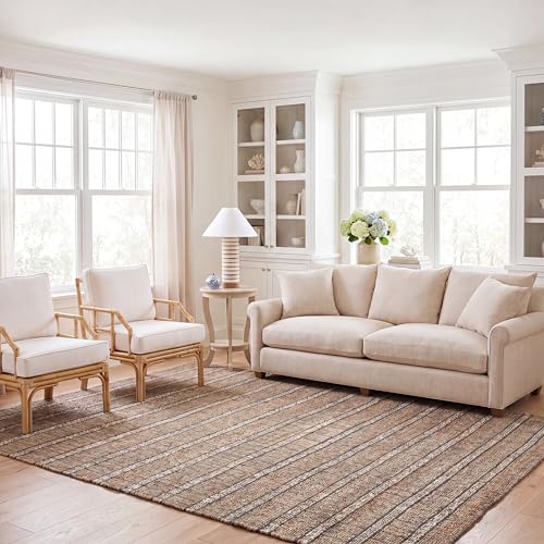 SAFAVIEH Area Rug 8x10 - Natural Fiber Collection - Large - Olive & Natural, Handmade Jute & Cotton, Boho Stripe Farmhouse Rustic Design, Ideal for Living Room, Bedroom, Dining Space (NFB656X) - color: Olive/Natural, size: 8' x 10' (Rectangular)