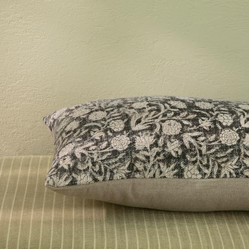 Handblock Printed Vintage Indian Cotton Decorative Throw Pillow Covers, Set of 2 (Shadow Grey, 12" x 20" (Pack of 2)) - color: Shadow Grey, size: 20" x 12" (Pack of 2)