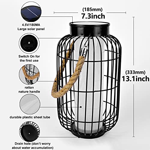 pearlstar Large Solar Powered Lantern Outdoor-Heavy Duty Metal Hanging Lights Decorative Solar Table Lamp Waterproof for Outside Patio Yard Garden Porch Tabletop Decor (Black) - color: Black