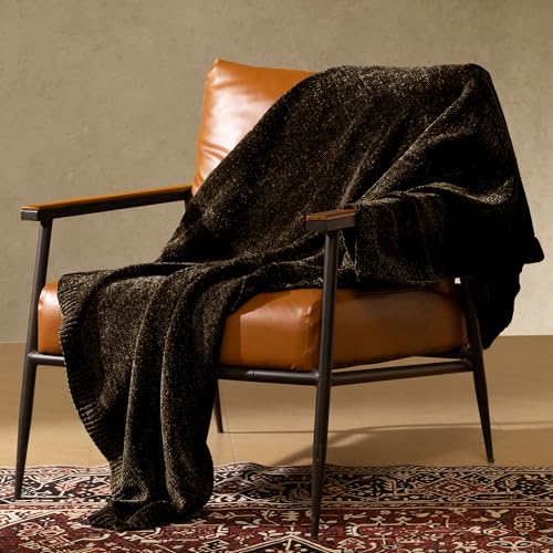 Chenille Throw Blanket for Couch, Cozy Soft Blanket Twin Lightweight Decorative Throw for Living Room Sofa Chair, Stylish Home Decor, Ideal for Gifting, Dark Brown 60"x80" - color: Dark Brown, size: Twin