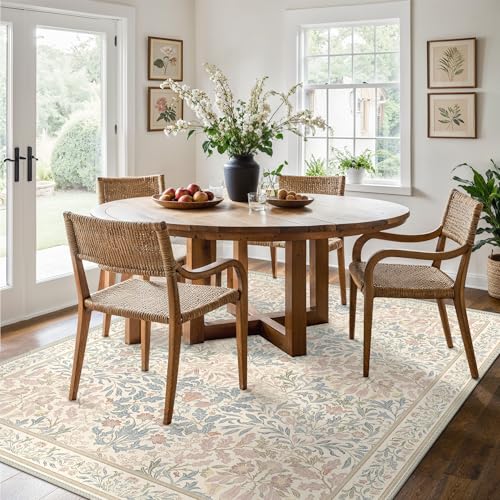 Bavni 3x5 Area Rugs for Living Room, Floral Rug Machine Washable Non Slip, Vintage Boho Forest Carpet, Soft Low Pile Thin Lightweight Rugs for Bedroom, Farmhouse, Dining Room Office, Beige Pink - color: Beige Pink, size: 3' x 5' (Rectangular)