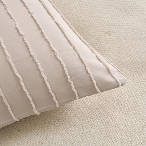 Standard Pillow Shams 2 Pack, Standard Size Pillowcases, Soft Microfiber Geometric Striped Boho Pillow Covers with Envelope Closure, Cream, 20x26 Inches (No Insert) - color: Cream-stripe, size: Standard(20*26)