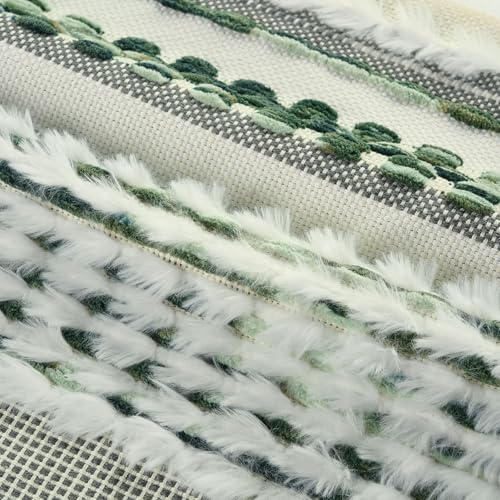 FUTEI Pack of 2 Boho Chenille Decorative Throw Pillow Covers 20x20 Inch Soft Plush Tufted Striped Textured Cushion Case,Farmhouse Accent for Couch Bed Living Room, Green - color: Green, size: 20" x 20" (Pack of 2)