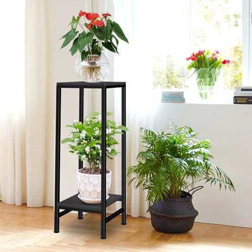 Plant Stand Indoor, Tall Plant stands for Indoor Outdoor Plants, 2 Tier Heavy Duty Plant Shelf 31" Metal Pedestal Stand Modern Corner Flower Stand for Patio, Living Room, Balcony(Black) - color: black, size: 31''
