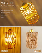 1-Light Rattan Pendant Light Boho Hand-Woven Chandelier, Farmhouse Hemp Rope Pendant Lights for Dining Room, Small Wicher Chandelier Ceiling Hanging Light for Kitchen lsland Bedroom Hallway - color: 4.72″-Cylindrical