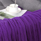 uxcell Cotton Cable Knit Throw Blanket Soft Throw Couch Covers Knitted Blankets for Sofa Bed, Purple Throw(47" x 70") - color: Purple, size: Throw (47" *78")