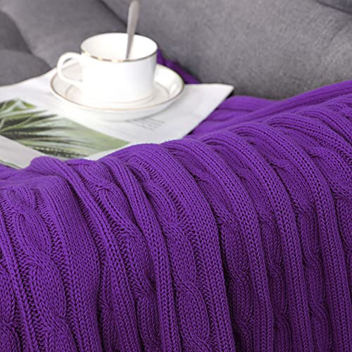 uxcell Cotton Cable Knit Throw Blanket Soft Throw Couch Covers Knitted Blankets for Sofa Bed, Purple Throw(47" x 70") - color: Purple, size: Throw (47" *78")