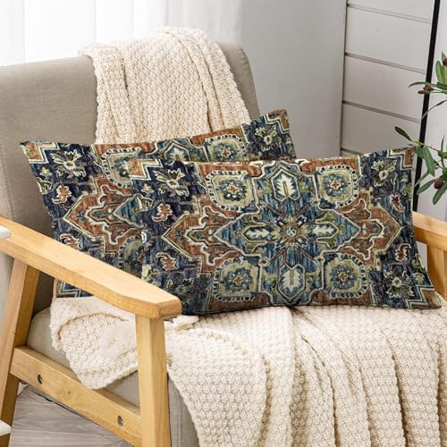 Boho Throw Pillow Covers 12x20 inch Set of 2,Boho Vintage Carpet Pattern Antique Ethnic Decor Double Sided Pattern Cushion Cover Soft Pillow Case Living Sofa Room Bed Square Pillow Cover - color: Boho-2, size: 20" x 12" (Pack of 2)