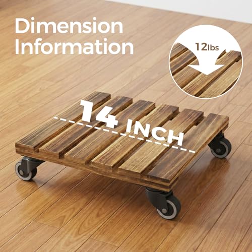 Bamworld 14 Inch Large Plant Stand Wood Plant Caddy with Wheels Heavy Duty Plant Dolly with 360 Lbs Capacity, 360° Lockable Wheels for Large Plant Pots, Indoor and Outdoor Use 2-Pack - size: 14inch-Square-2pack