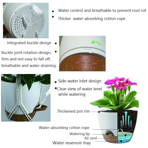 Hanging Planters with Macrame Plant Hangers for Indoor Outdoor Plants, 3 Set Hanging Baskets Flower Pots Holders 35''/27''/21'', Self-Watering Pots 7''/6''/5.5'', Boho Home Decor, White - color: White