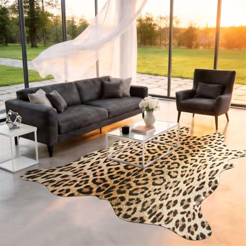 BENRON Premium Leopard Rugs for Living Room Bedroom, Non-Slip Throw Rug for Home Decor, Faux Cheetah Print Animal Skin Carpets, Black and Brown, 4.6 x 5.2 ft - color: Yellow/Black, size: 4'7" x 5'2" (Irregular)