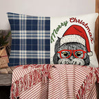 Merry Christmas Cat Throw Waist Pillow Cases 12x20 Inch Navy Buffalo Plaids with Xmas Animal Cats Wearing Red Santa Hat Glasses Covers Cotton Linen Pillowcases, (E-450) - color: Xmas Cat