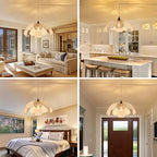 20 Inch Boho Flower Chandeliers for Dining Room Farmhouse Rattan Pendant Lights Girl Chandelier Hand Woven Bedroom Light Fixture Dimmable Plug in Hanging Lamp for Kitchen Island - size: 20 Inch Plug In