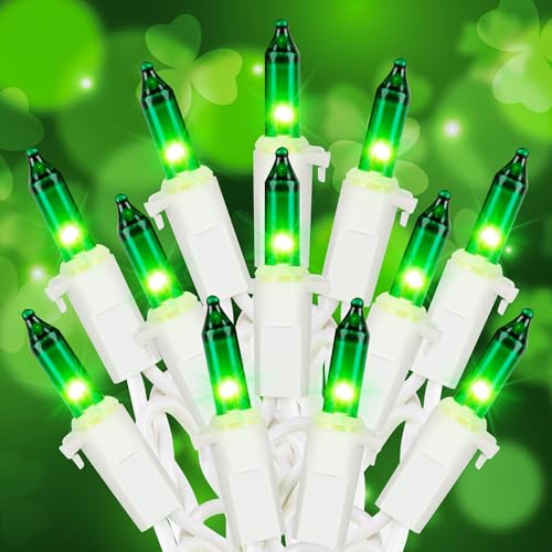 Hopolon St. Patrick's Day String Lights,2 Pack 13FT 50Count Green Mini Lights White Wire,Incandescent Christmas Tree Lights Connectable for Indoor Outdoor Holiday Patio Party Home Decorations - color: Green,White Wire, size: 2PACK, 50 count