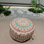 MOCOFO Round Bohemian Ottoman Pouf Cover, 18 Inch, Cotton Blend, Church Window Print, Living Room Storage Footrest, Cover Only (Jade Stone) - color: Jade Stone