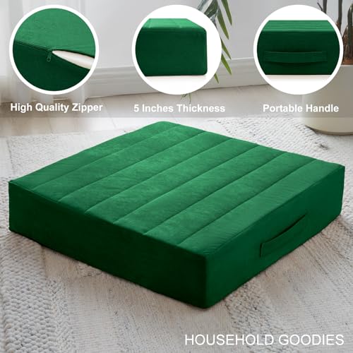JKMAX 22 inches Floor Pillow for Adults - Large Meditation Cushion with Thick Foam - Premium Outdoor Square Floor Cushion Seat - Yoga Pillow for Sitting On Floor - Green - color: Green, size: 1 Count
