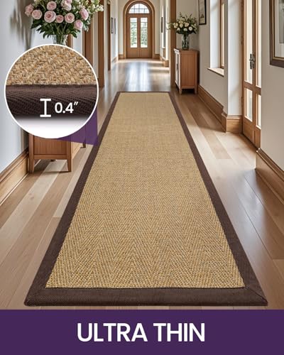 DEXI Jute Hallway Runner Rug 2x7, Woven Braided Natural Fiber Non Slip Runner Inside, Farmhouse Runners Carpet Indoor for Entryway Kitchen Luandry, Natural/Brown - color: Natural/Brown, size: 2' X 7' (Runner)