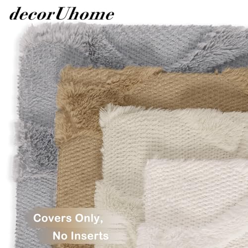 decorUhome Summer Set of 4 Throw Pillow Covers 18x18 Inch, Neutral Decorative Soft Plush Faux Wool Couch Pillow Covers, Farmhouse Pillow Cases for Living Room Bed Sofa (Cream/Khaki) - color: Cream Khaki, size: 18" x 18" (Pack of 4)