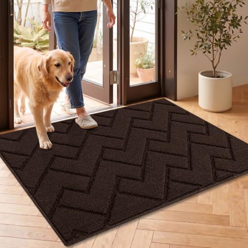 hicorfe Front Door Mat Outside Entrance,24"x35" Absorbent Muddy Dirt Resist Welcome Door Mats Outdoor Indoor,Stain and Fade Resistant,Non Slip Backing Entry Mat Doormat for Entryway (Coffee) - color: Coffee, size: 35" x 24" (Rectangular)