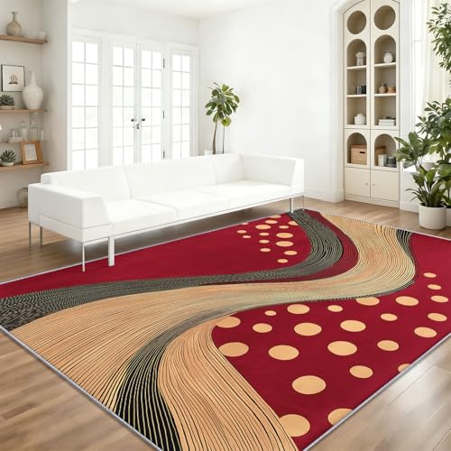 2 X 3 ft Washable Area Rugs Simple - Soft Non-Slip Indoor Carpet with Stripes Polka Dots Pattern for Living Room Bedside Doormat Under the Table, Red Print Low-Pile Throw Rugs - color: Red 10, size: 2' x 3' (Rectangular)