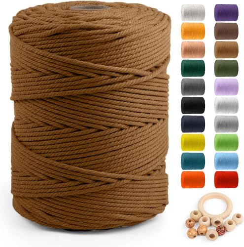 Macrame Cotton Cord 5mm x 328yds, ZUEXT Natural Handmade Caramel Braided Cords 4 Strands Knitted Rope String for Craft Wall Hanging Weaving Tapestry Dream Catchers Hanger DIY Gift (300m) - color: Caramel, style: 5mm x 300m