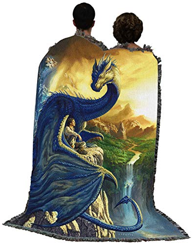Pure Country Weavers Blue Dragon Blanket by Ciruelo - Gift Fantasy Tapestry Throw Woven from Cotton - Made in the USA (72x54) - color: Blue Dragon